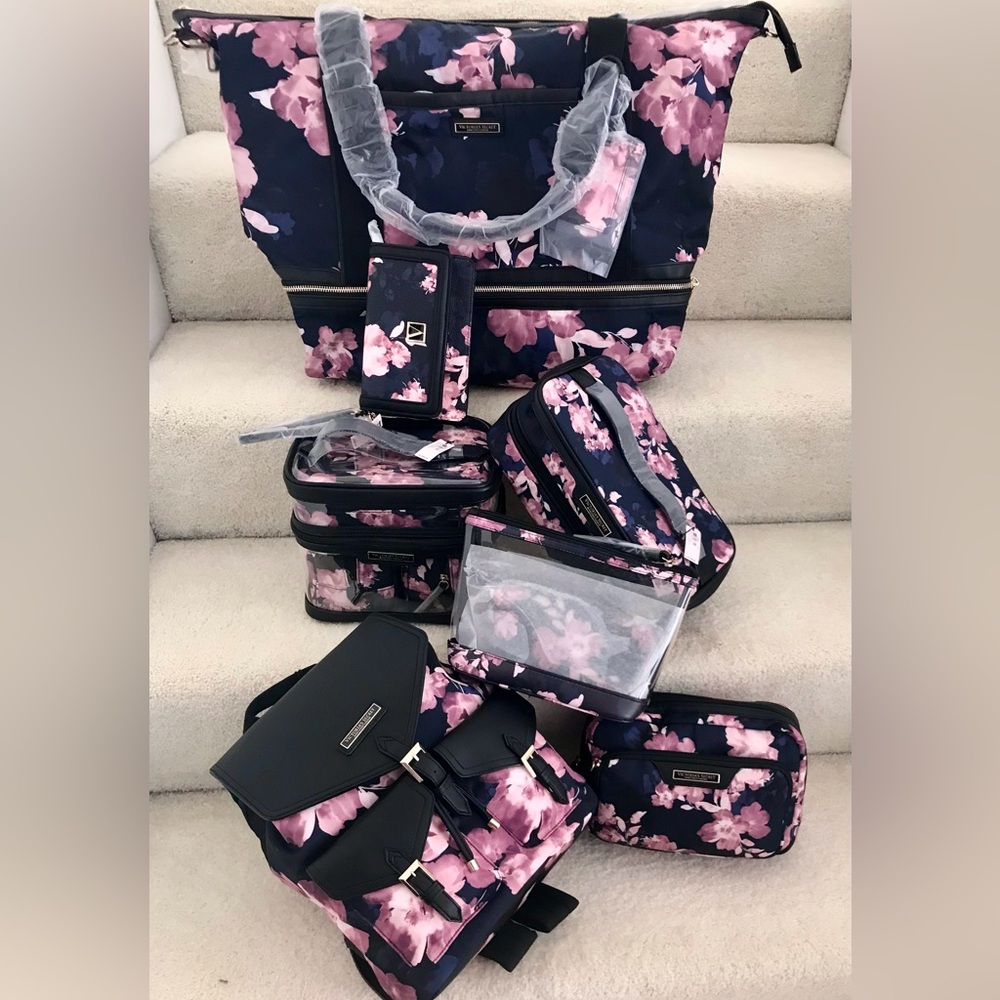 AM/PM 2 in 1 beauty case pouch cosmetic makeup bag Victoria's Secret night bloom